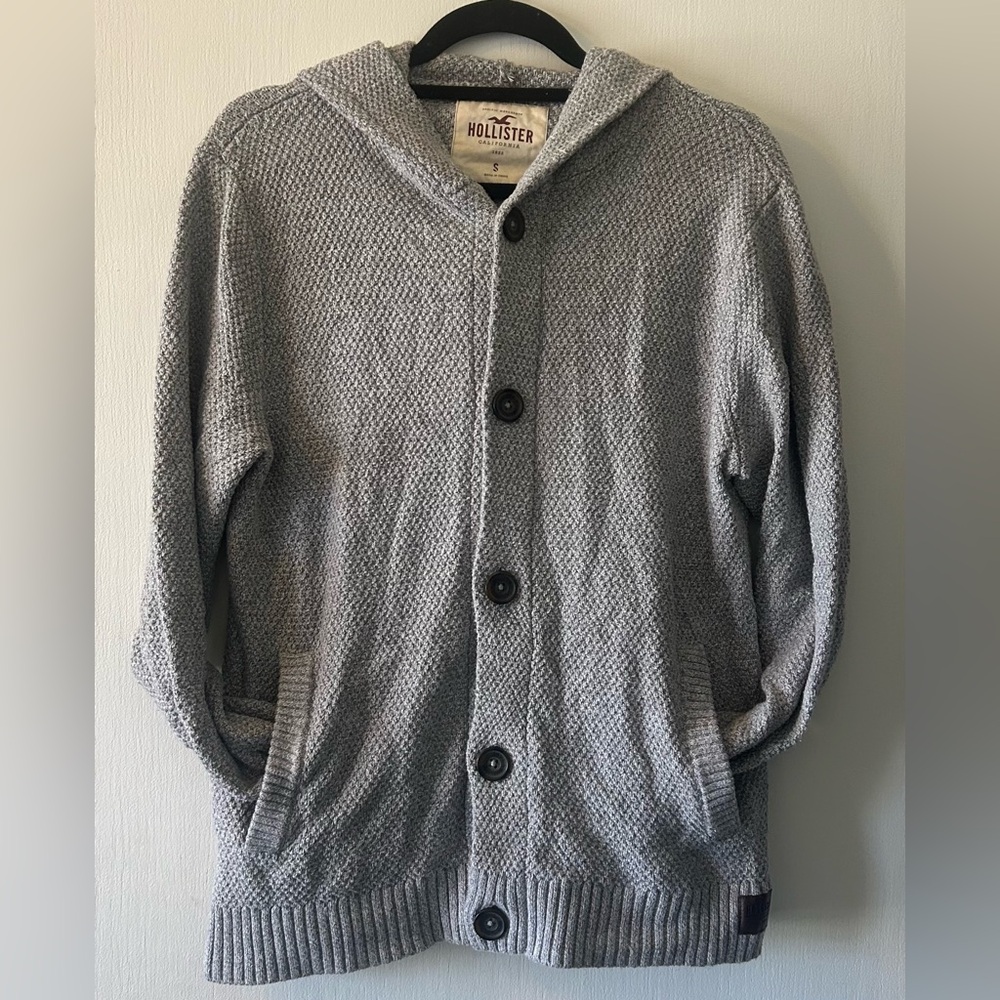 Hollister Heather Gray Knit Hoodie Cardigan